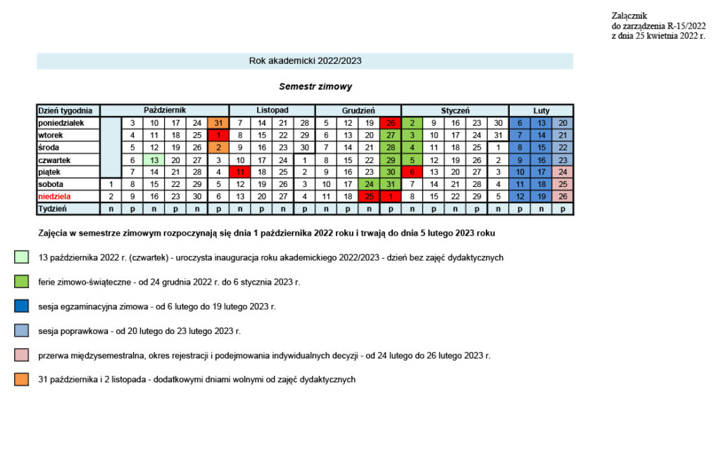 Kalendarz akademicki uth 6